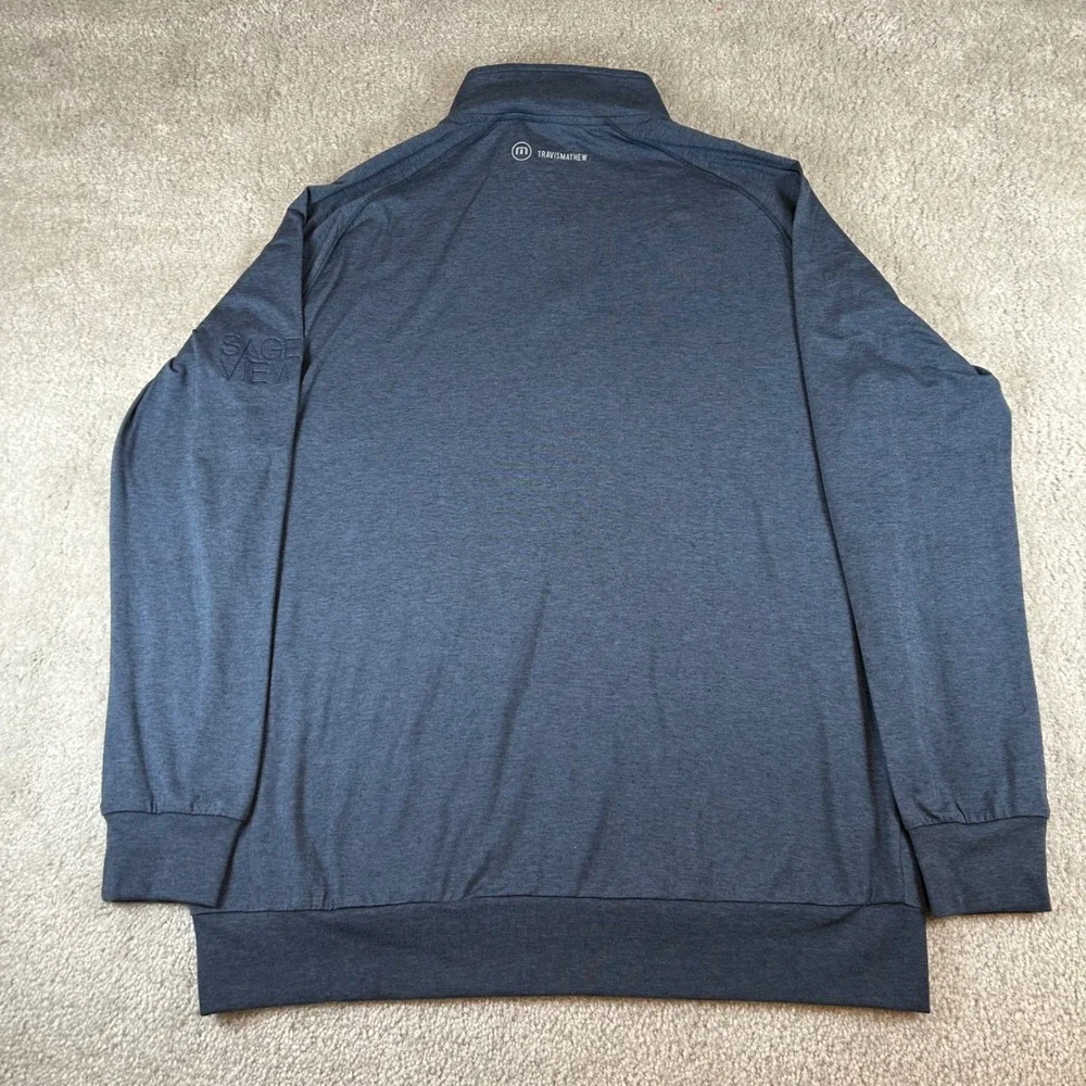 TravisMathew Men's Quarter Zip Pullover Navy Blue Heather‎ Sage View Logo Size M